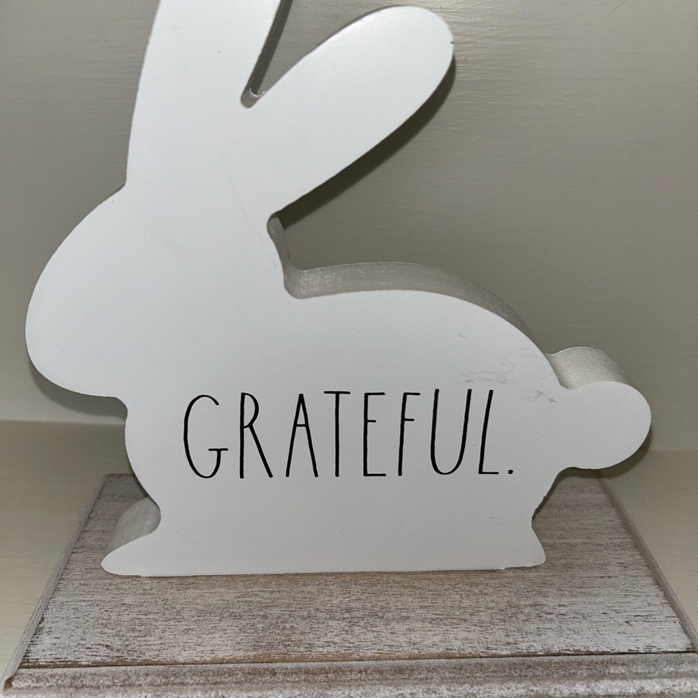 Rae Dunn White Grateful Bunny Decor
